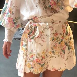 Zimmermann Floral Scallop Edge Linen Shorts